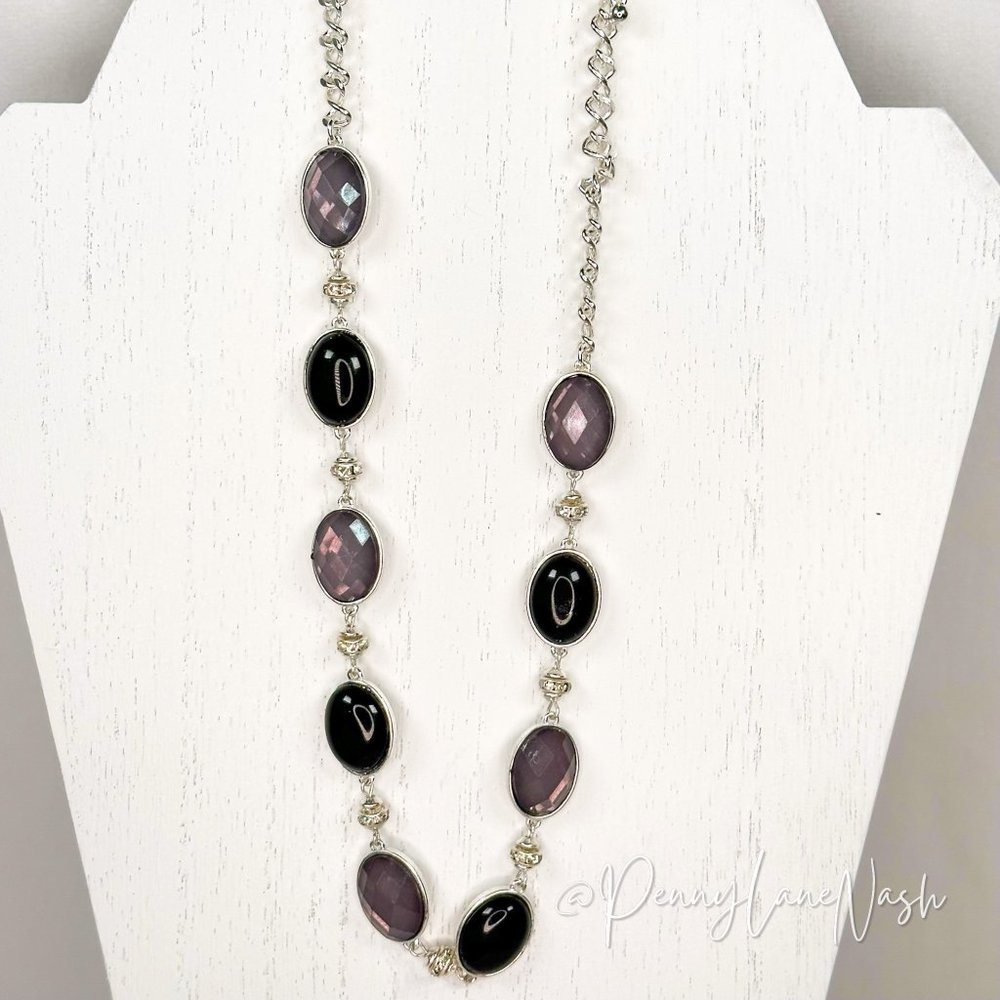 Vintage Oval Gem on Silver Chain Necklace & Earrings Set - Picture 2 of 5